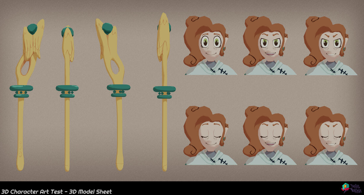 Belinay Damla - 3D Model Sheet / Staff + Expressions (Formerly done as an Art Test) - Blender/Substance 3D Painter 2023