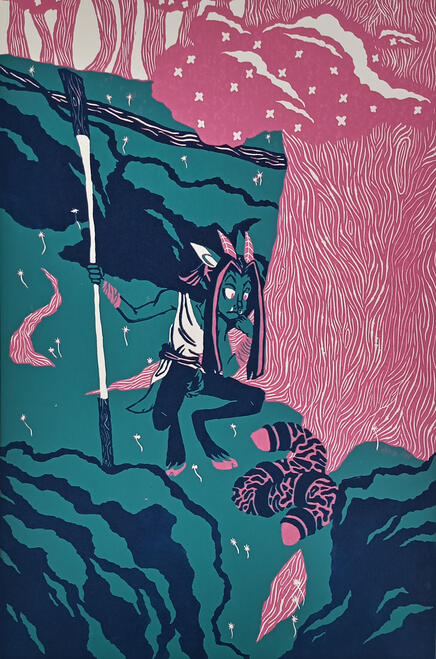 Observe the Worm - Linocut Print 2022